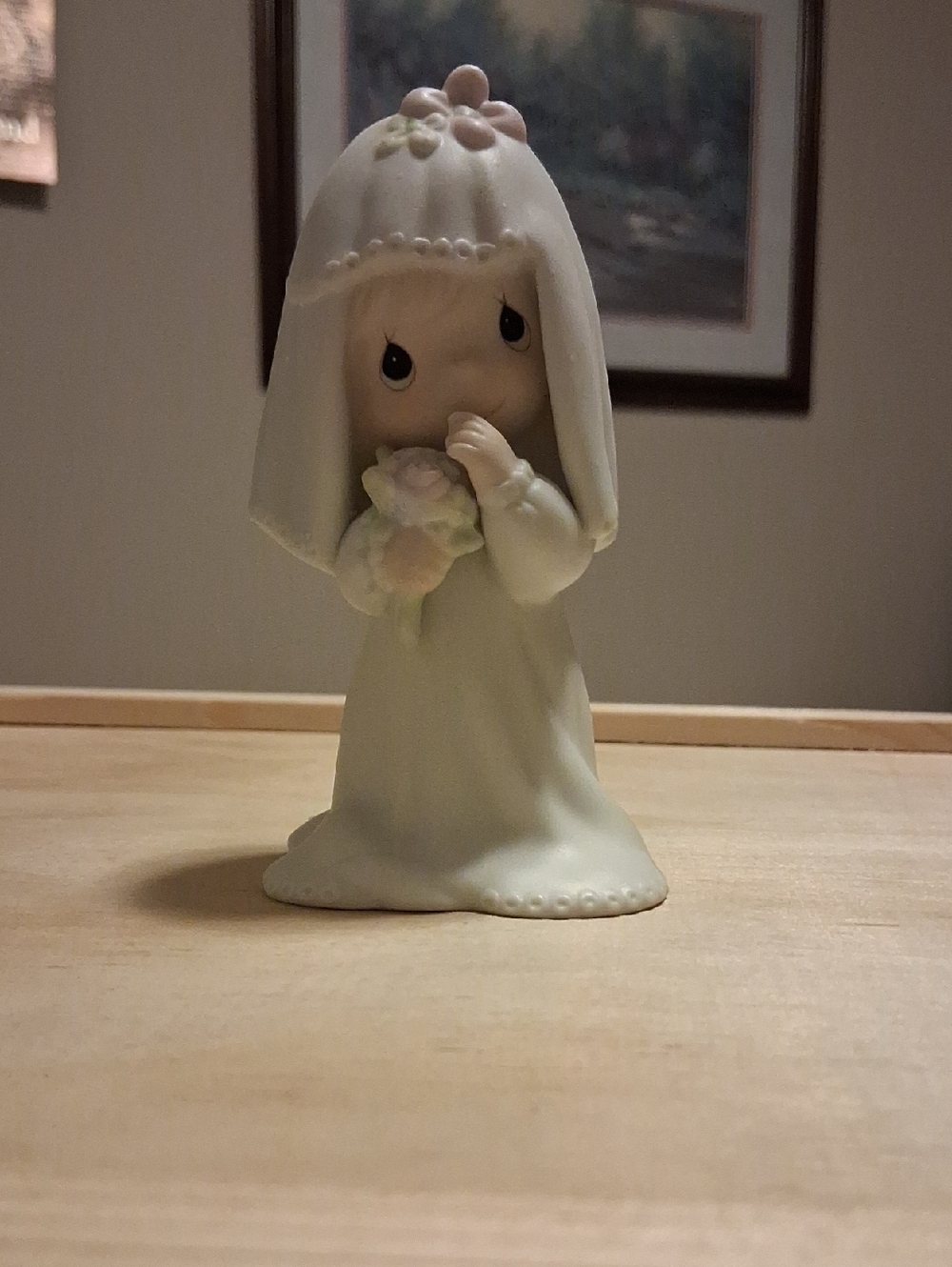 Precious Moments 1983 White Bride Figurine with Pastel Bouquet